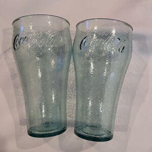 Vintage Pebbled Plastic Coca Cola Embossed Logo Glasses 6.5 Inch Tall Coke